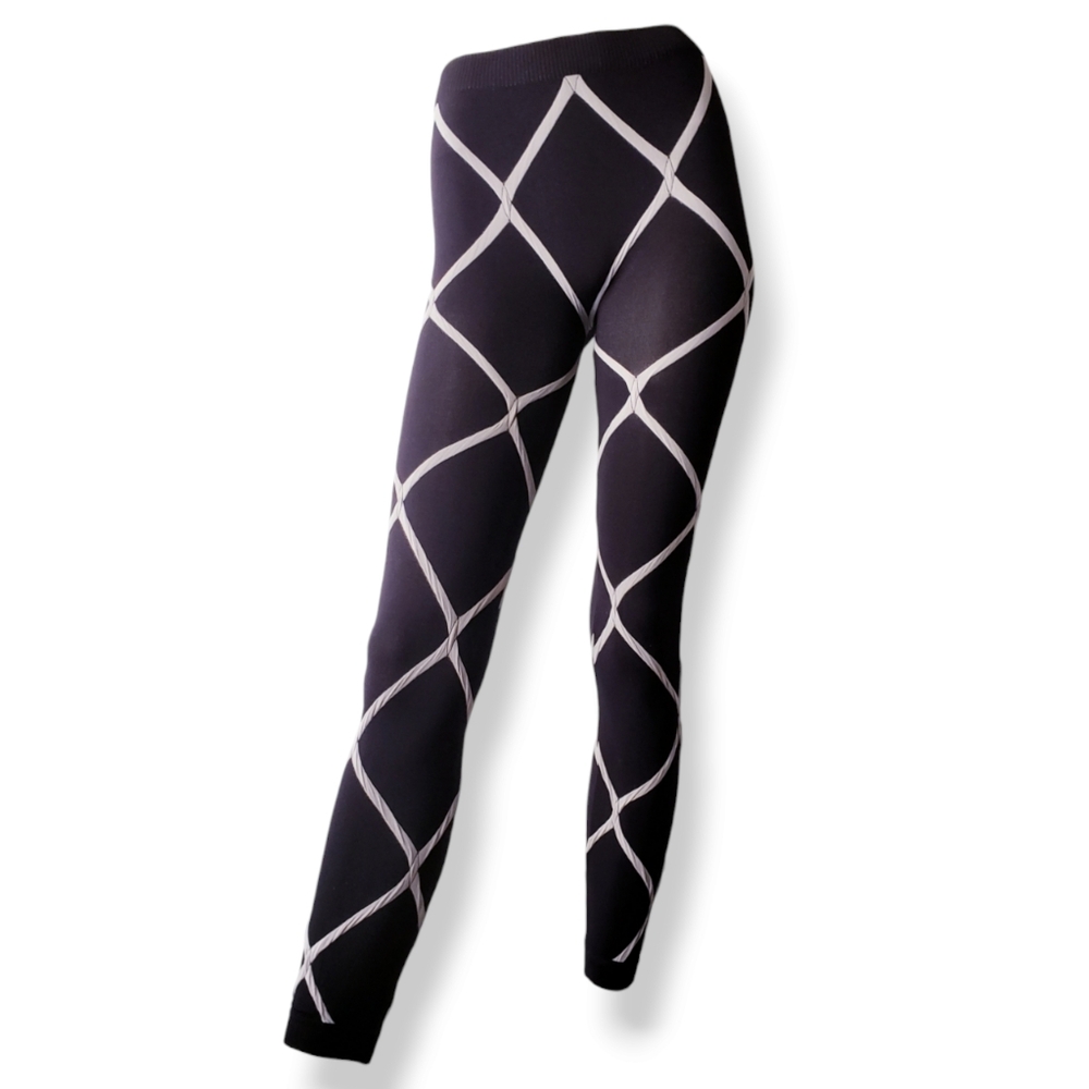 Verona Black & Ivory Trellis/Lattice Chainlink Print Leggings